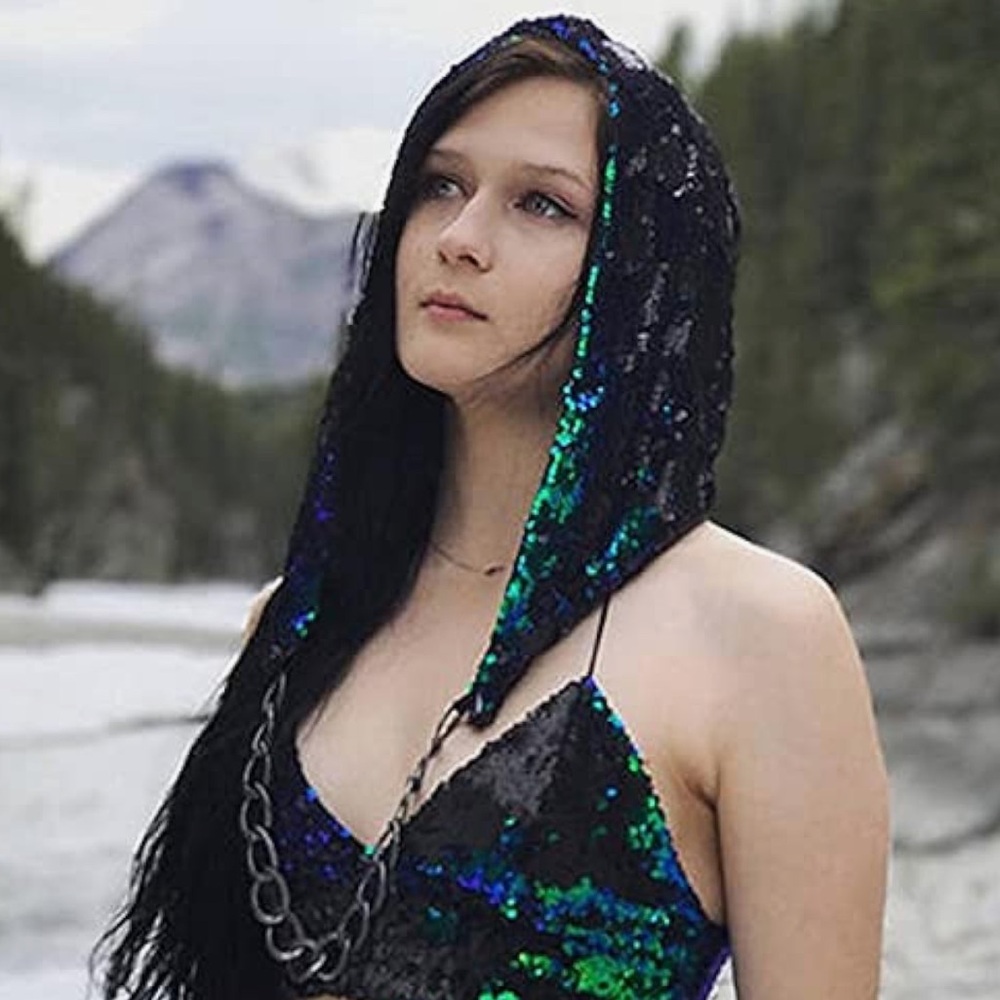 Sequin hood mermaid unicorn apocalyptic rave festival wasteland burner new chain - Picture 6 of 10